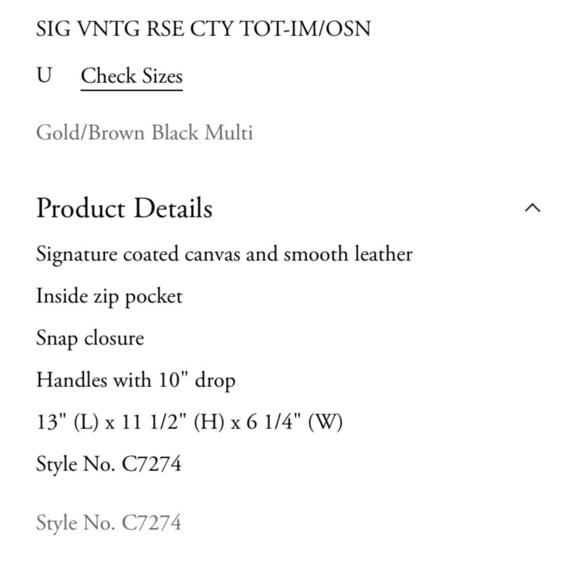 Coach Signature Vntg Rose Tote Brown Black Multicolor Sz 13Lx 11 1/2H x … - Picture 6 of 17